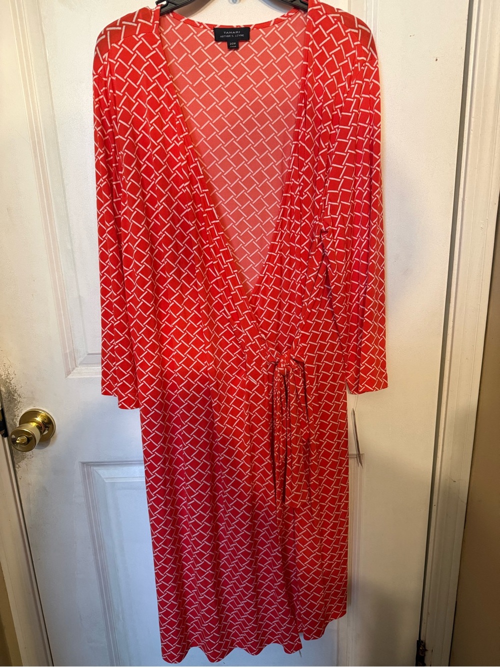 Tahari Red Dress with White Geometric Print